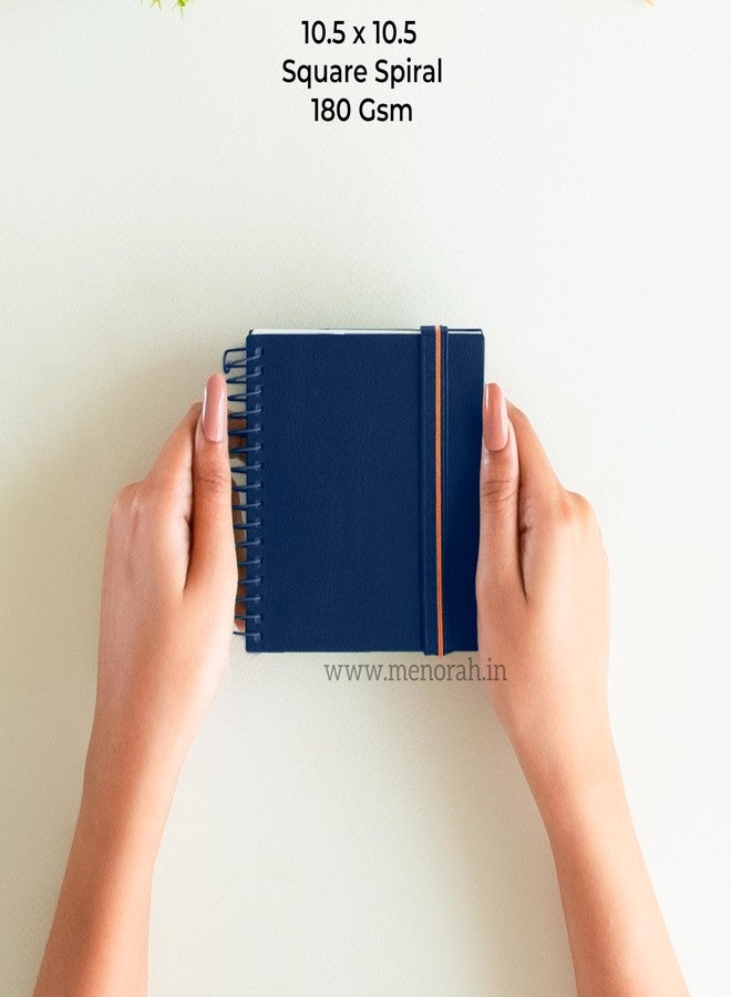 MENORAH مينورا - دفتر رسم فني - مربع - 180 غرام/م² - الحجم (10.5 × 10.5 سم) عبوة من 2 - دفتر رسم صغير الحجم للسفر - 100 صفحة/50 ورقة - غلاف معدني حلزوني متين - كتاب فني (أزرق داكن) - Image 2